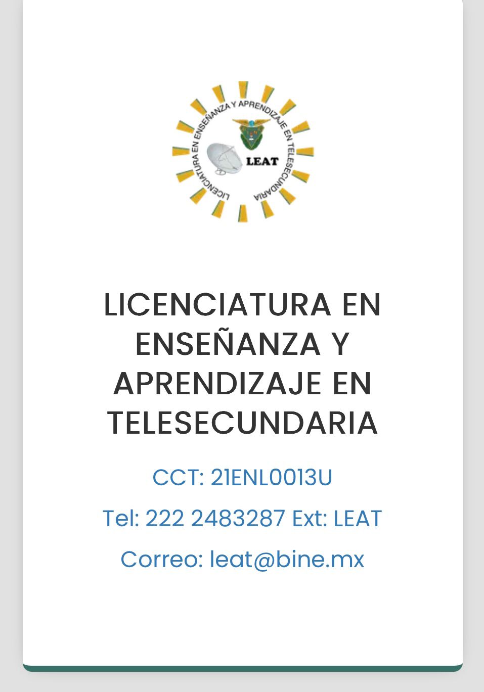 LEAT — Licenciatura en Enseñanza y Aprendizaje en Telesecundaria